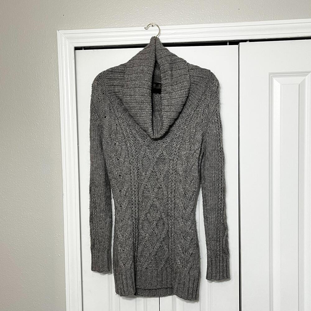 Barbour Sweater Womens 10 Gray Marl Cowl Neck Cable Knit Tunic Longline